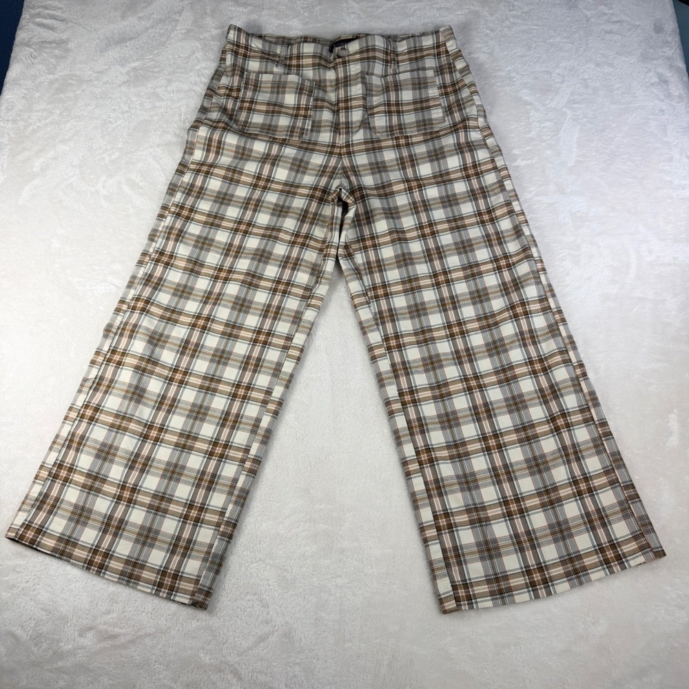 Jules & Leopold Plaid Wide Leg Pants Womens XL Brown High Rise Dark Academia - Picture 2 of 11